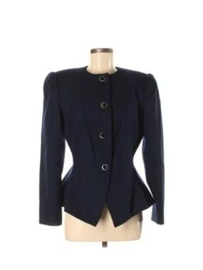 Kasper Wool Button Up Cinch Waist Blazer Navy Size Medium (6/8)